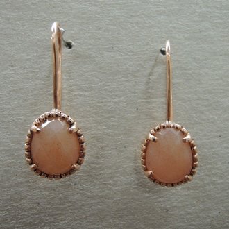 P4 OR0055  OORHAAK Ag925 VERGULD ROSE MAANSTEEN ROOS 13X11MM OVAAL