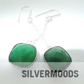 P28 OZ0006 OORHAAK Ag925 ONIX GROEN 10X8MM VIERKANT+KETTING