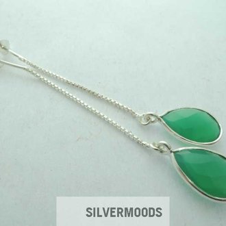 P32 OZ0084 OORSTEKER Ag925 AGAAT GROEN 12X9MM DRUPPEL+KETTING