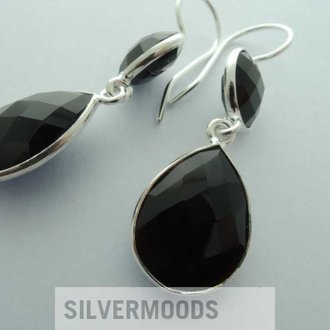 OZ0150 OORHAAK Ag925 ONIX ZWART DRUPPEL+ROND