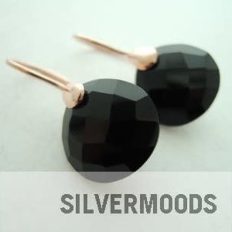 P1 OR0018 OORHAAK Ag925 VERGULD ROSE ONIX ZWART 14MM DRUPPEL