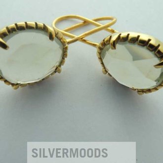 P4 OG0045 OORHAAK Ag925 VERGULD AMETHIST GROEN 13X11MM OVAAL