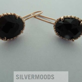 P4 OR0010 OORHAAK Ag925 VERGULD ROSE ONIX ZWART 13X11MM OVAAL