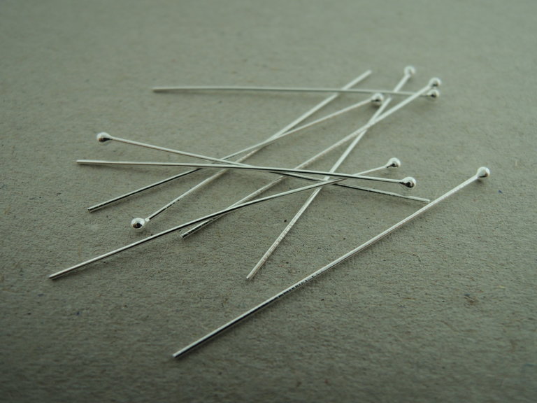 ENHP50 NIETPIN(200 stuks)  Ag925 5CM 0.5MM DRAADDIKTE MET BOLLETJE