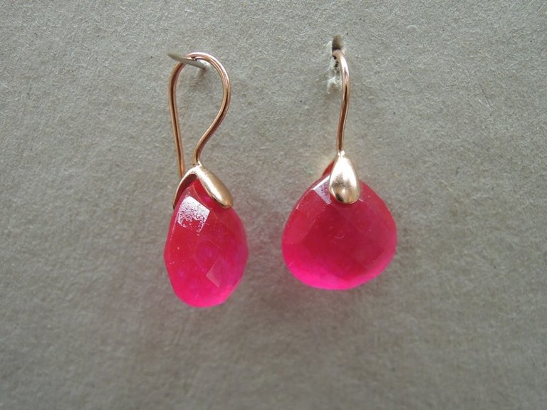 P1 OR0083 OORHAAK Ag925 VERGULD ROSE  . .  14MM DRUPPEL