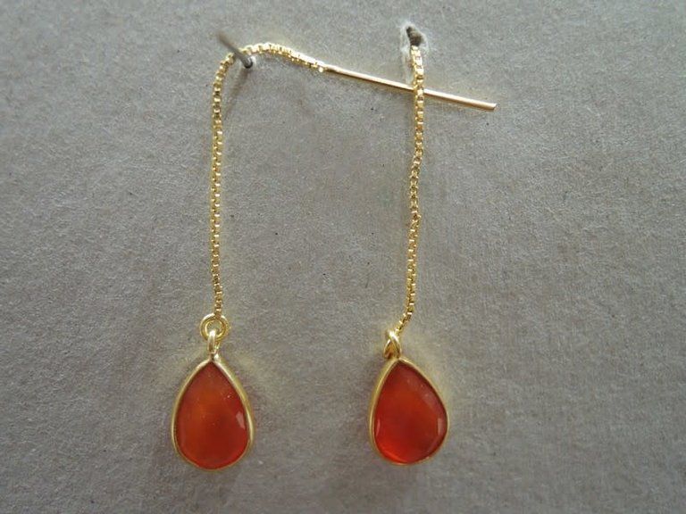 P32 OG0162 OORSTEKER Ag925 VERGULD CARNEOOL ORANJE  12X9MM DRUPPEL+KETTING