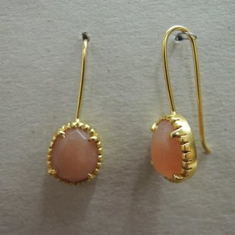 P4 OG0044 OORHAAK Ag925 VERGULD MAANSTEEN ROOS 13X11MM OVAAL