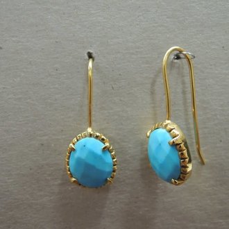 P4 OG0042 OORHAAK Ag925 VERGULD HOWLIET TURKOOIS  13X11MM OVAAL