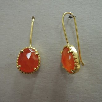 P4 OG0043 OORHAAK Ag925 VERGULD CARNEOOL ORANJE 13X11MM OVAAL