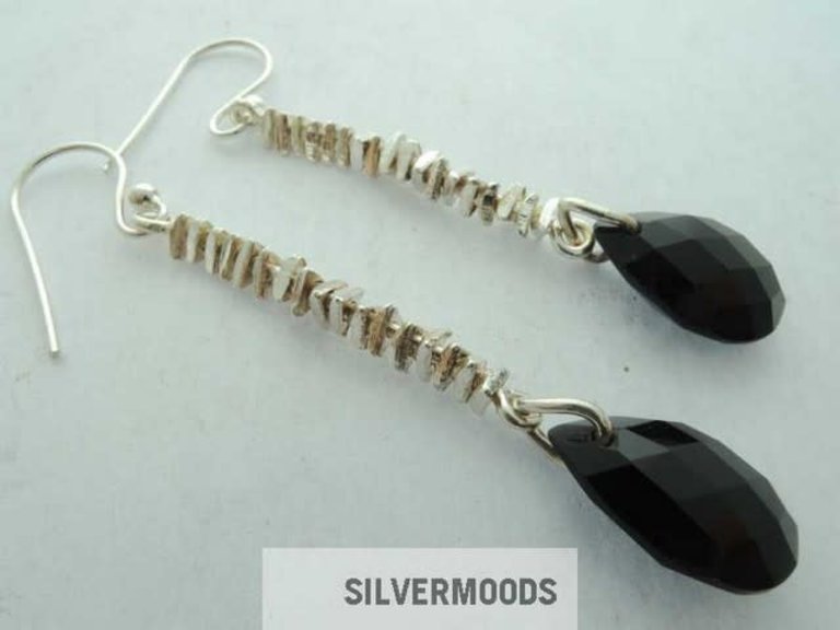 P9 OZ0089 OORHAAK Ag925 ZWART 15X10MM DRUPPEL ONIX FACET