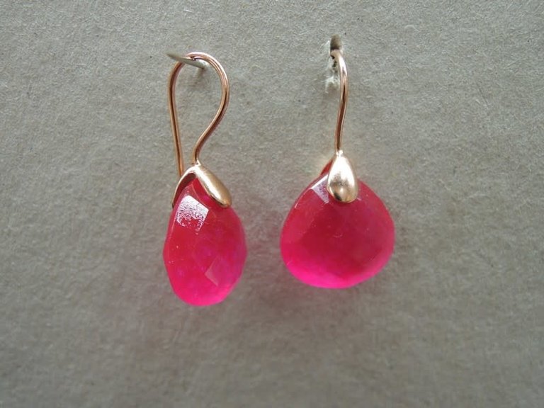 P1 OR0083 OORHAAK Ag925 VERGULD ROSE  . .  14MM DRUPPEL