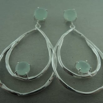 P73 OZ0239 OORSTEKER CHALCEDOON GROEN 5CM DRUPPEL/ROND