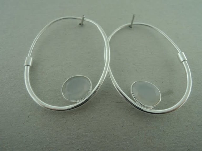 P116 OZ0770 CREOOL Ag925 CHALCEDOON GRIJS 3.5CM OVAAL