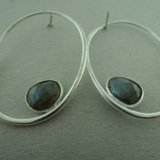 P116 OZ0771 CREOOL Ag925 LABRADORIET GRIJS 3.5CM OVAAL