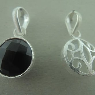 P118 PZ0046 HANGER Ag925 ONIX ZWART 13MM ROND GEBRUSHED