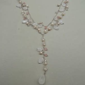 JEW0004 HANSSNOER ZILVER Ag925 PAREL/MAANSTEEN/ROSE KWARTS GEKETTELD