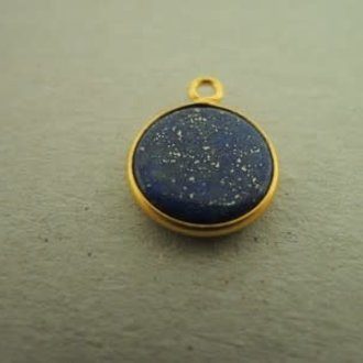 A1010 HG0007 HANGER Ag925 VERGULD LAPIS LAZULI BLAUW 10MM ROND MET OOG
