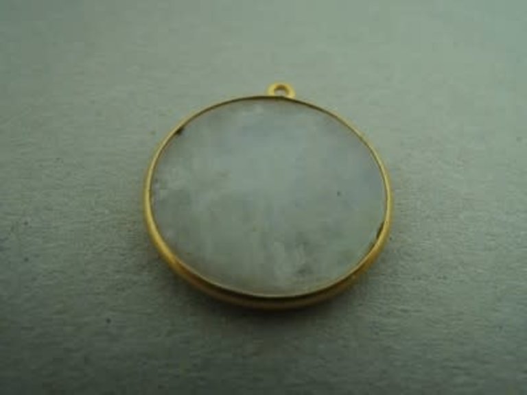 A1020 HG0004 HANGER Ag925 VERGULD MAANSTEEN WIT   20MM ROND MET OOG