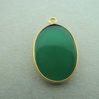 A4020 HG0015 HANGER Ag925 VERGULD ONIX GROEN 18X13MM OVAAL MET OOG