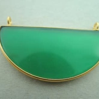 A2040 HG0027 HANGER Ag925 VERGULD ONIX GROEN 40X20MM HALVE MAAN MET 2 OGEN