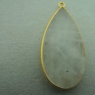 A3030 HG0030 HANGER Ag925 VERGULD MAANSTEEN WIT 30X15MM DRUPPEL MET OOG