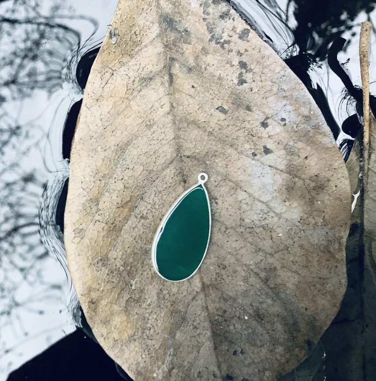 A3030 HZ0028 HANGER Ag925 ONIX GROEN 30X15MM DRUPPEL MET OOG