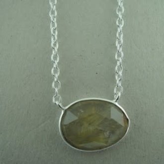 P148 KZ0040 Ag925 KETTING RUTIELKWARTS GOUD 20X15MM OVAAL 2 OGEN