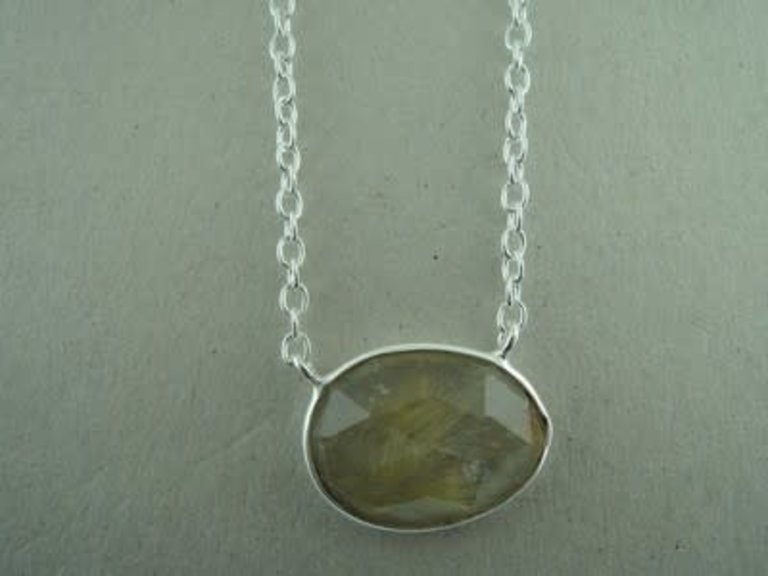 P148 KZ0040 Ag925 KETTING RUTIELKWARTS GOUD 20X15MM OVAAL 2 OGEN