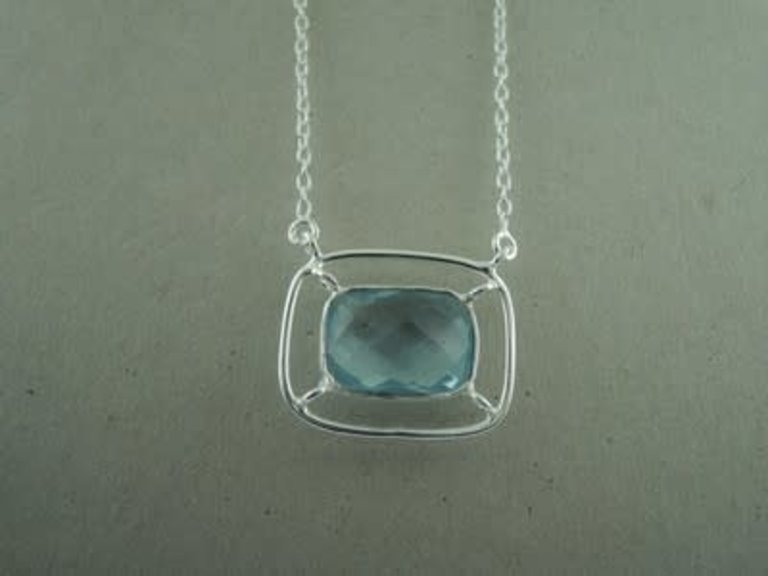 P149 KZ0042 KETTING Ag925 TOPAAS BLAUW 22X18MM RECHTHOEKIG 2 OGEN