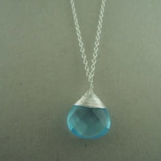 P146 KZ0030 KETTING Ag925 TOPAAS BLAUW 20MM DRUPPEL