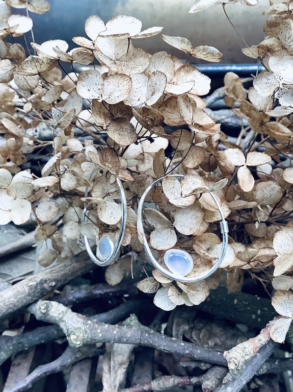 P116 OZ0770 CREOOL Ag925 CHALCEDOON GRIJS 3.5CM OVAAL