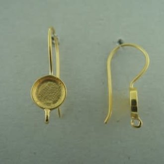 GPEAHO78 OORHAAK MET ZETKAST (per 3 paar) Ag925 VERGULD 7MM ROND MET OOG