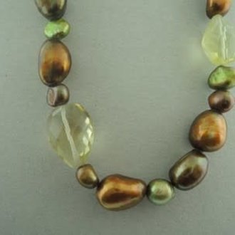 KZ0057 KETTING AG925 PAREL/CITRIEN GROEN/GEEL +-42CM