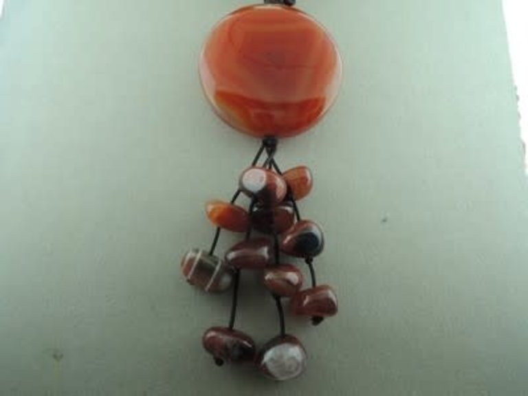 KZ0062 KETTING CARNEOOL ORANJE ONREGELMATIG  GEKNOOPT