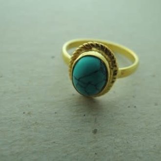 P153 RG005 RING Ag925 VERGULD HOWLIET TURKOOIS 10X12,5MM OVAAL