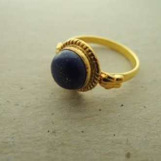 P151 RG011 RING Ag925 VERGULD LAPIS LAZULI 9MM ROND
