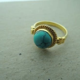 P151 RG012 RING Ag925 VERGULD HOWLIET TURKOOIS 9MM ROND