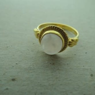 P151 RG015 RING Ag925 VERGULD ROZE KWARTS 9MM ROND