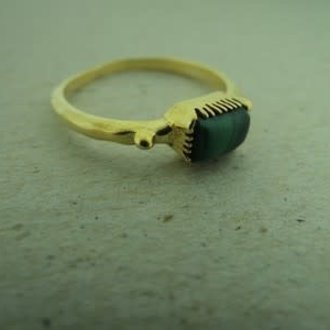 P155 RG022 RING Ag925 VERGULD MALACHIET 7MM X 5MM RECHTHOEKIG