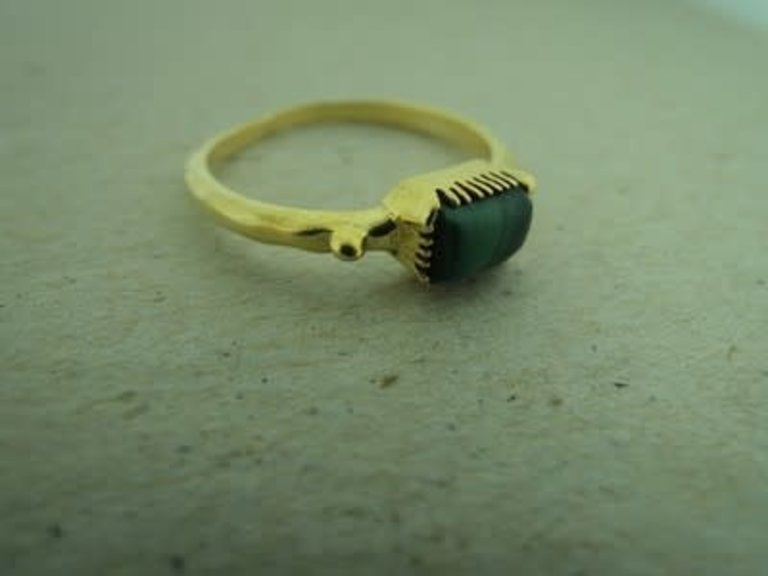 P155 RG022 RING Ag925 VERGULD MALACHIET 7MM X 5MM RECHTHOEKIG