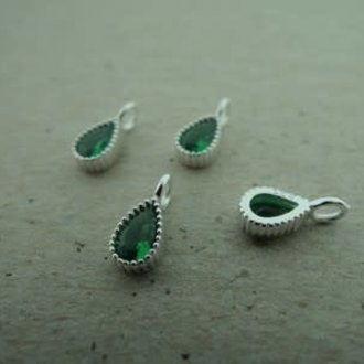 PE291 HANGER MET OOG (PER 10 STUKS) AG925 ZIRKOON GROEN 5MM X 4MM DRUPPEL