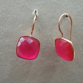 P15 OR0085 OORHAAK Ag925 VERGULD ROSE AGAAT ROOS 13MM VIERKANT