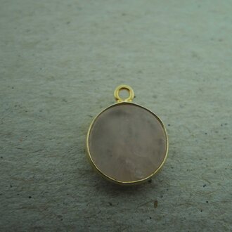 A1012 HG0036 HANGER Ag925 VERGULD ROSE KWARTS 12MM ROND MET KAST MET OOG