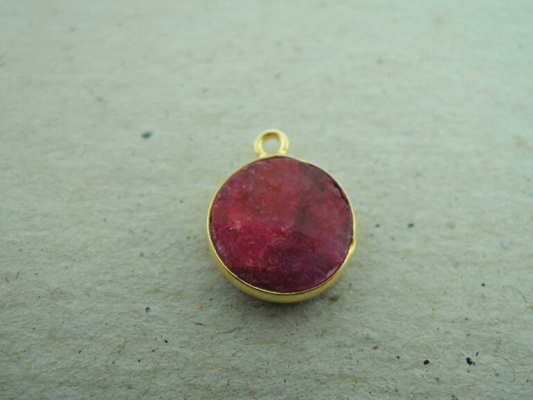 A1012 HG0037 HANGER Ag925 VERGULD RUBY ROOS 12MM ROND MET KAST MET OOG