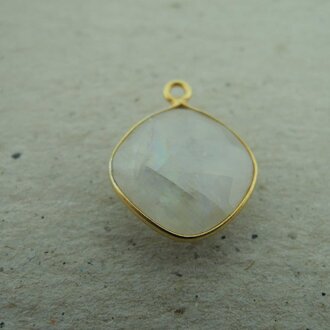 QSF176 HANGER IN KAST Ag925 VERGULD WIT 13X13MM VIERKANT MAANSTEEN MET OOG TOP