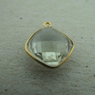 QSF177 HANGER IN KAST Ag925 VERGULD GROEN 13X13MM VIERKANT AMETHIST MET OOG TOP