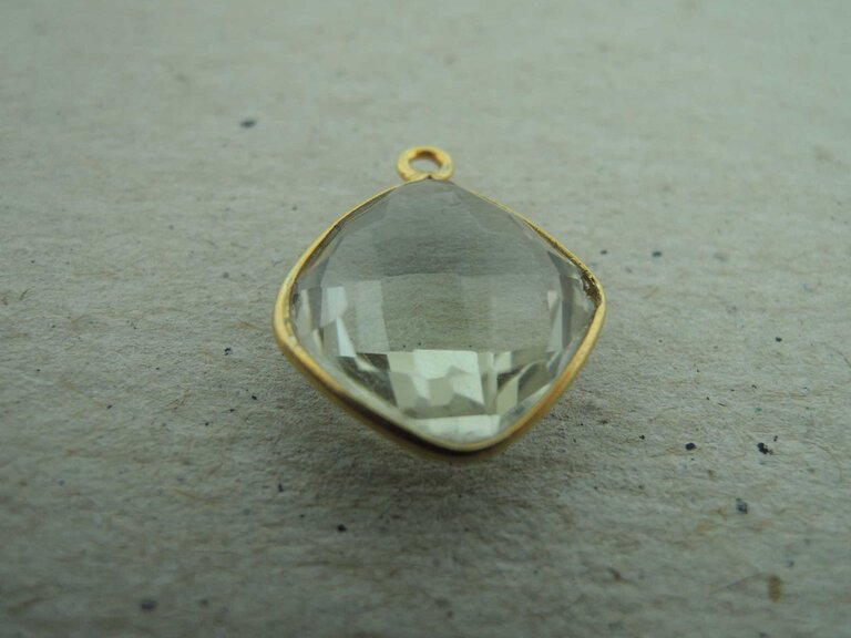 QSF177 HANGER IN KAST Ag925 VERGULD GROEN 13X13MM VIERKANT AMETHIST MET OOG TOP
