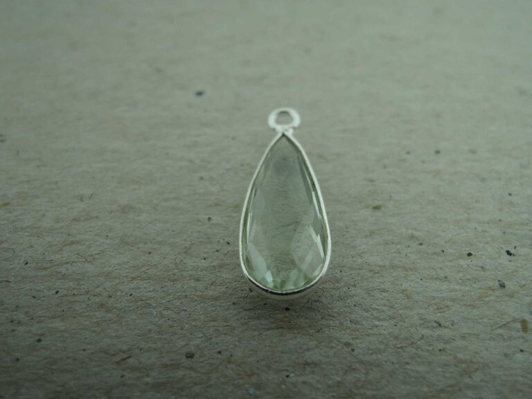 QSF189 HANGER IN KAST Ag925 GROEN 16X7MM DRUPPEL AMETHIST MET OOG TOP