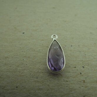 QSF190 HANGER IN KAST Ag925 PAARS 16X7MM DRUPPEL AMETHIST MET OOG TOP