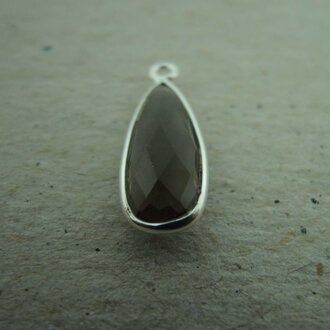 QSF194 HANGER IN KAST BRUIN Ag925  16X7MM DRUPPEL ROOKKWARTS  MET OOG TOP